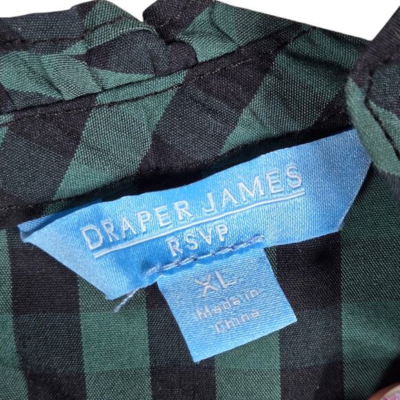 Draper James RSVP Gingham Ruffle Neck Blouse Women’s XL Green Black Check - Picture 5 of 11